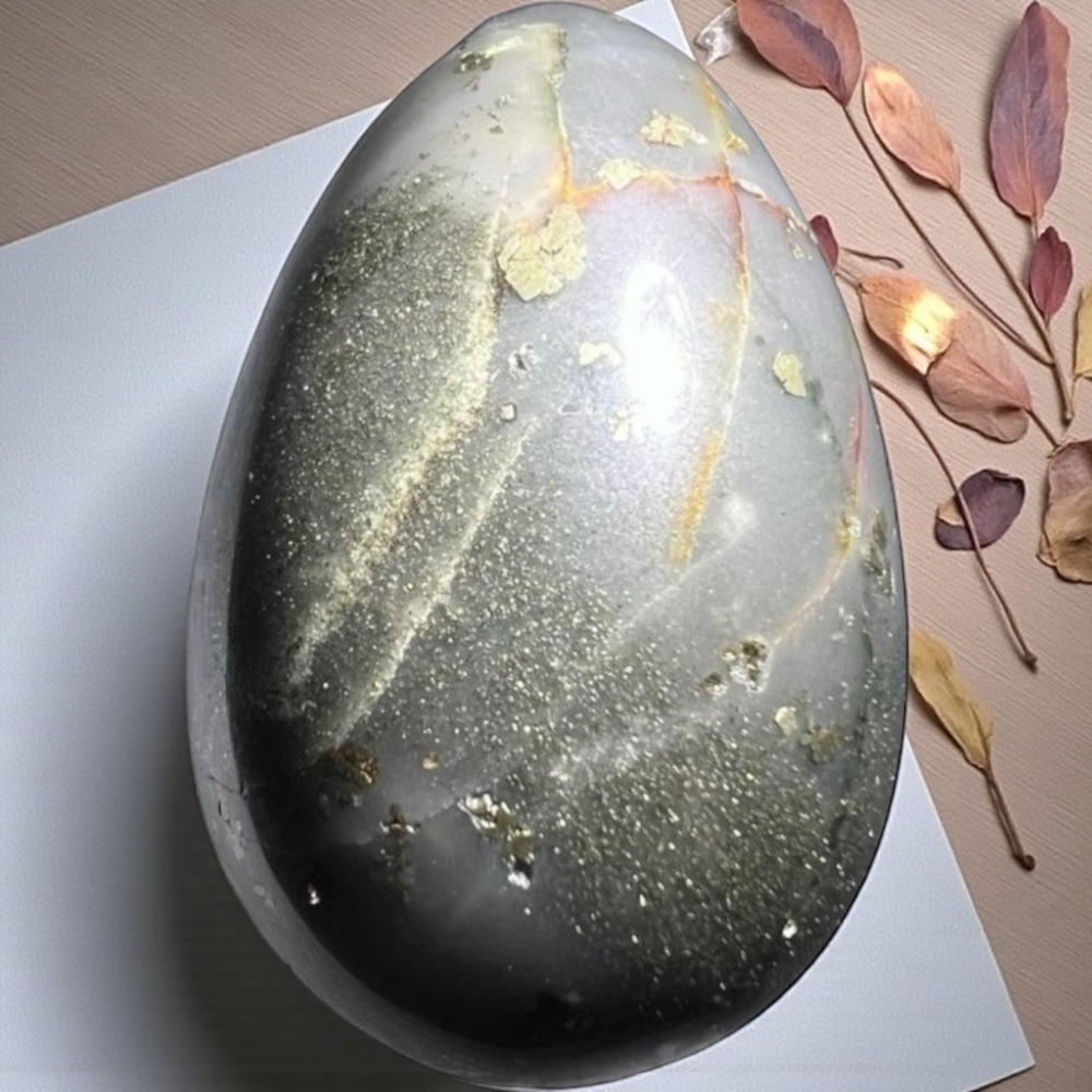 Pyrite Agate Crystal Egg Carving | Healing Stone Decor‎ Meditation Energy Gift